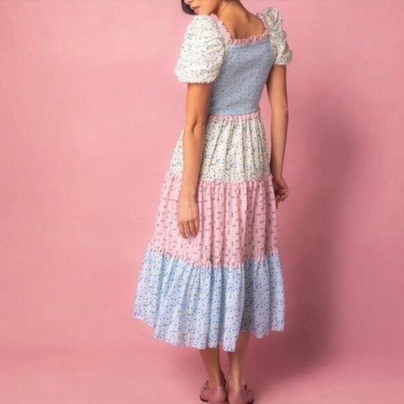 NWT Ivy City Co Emily Spring Patchwork Dress Milkmaid Cottagecore Size Medium - Picture 2 of 12